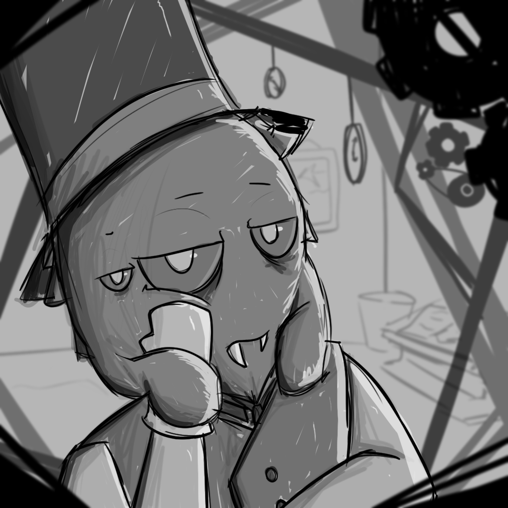 Dessin personnage blasé style steampunk